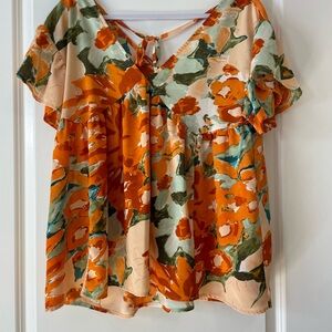 Entro Orange and Green Floral Blouse